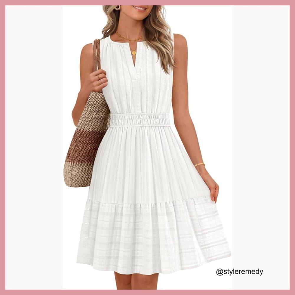 Cotton Linen Sleeveless V-Neck A-Line Mini Sundress with Pockets